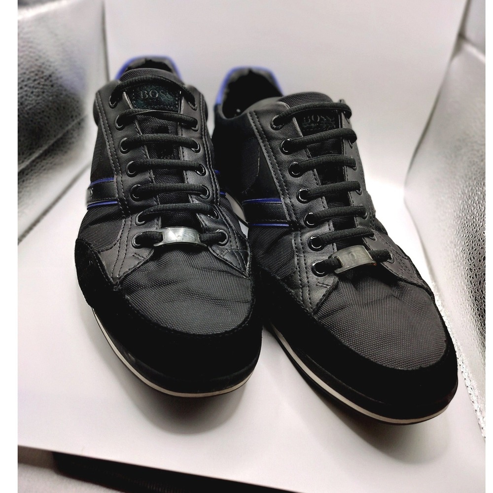 Hugo Boss Leather Textile Low Top Sneakers Mens 9 Black Blue 50407672 Trainers